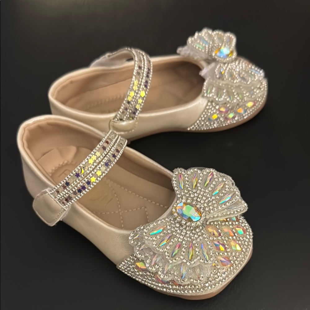 Kids Girls Glitter Crystal Shoes Rhinestone Diamond Bow Soft Sole Party Princess